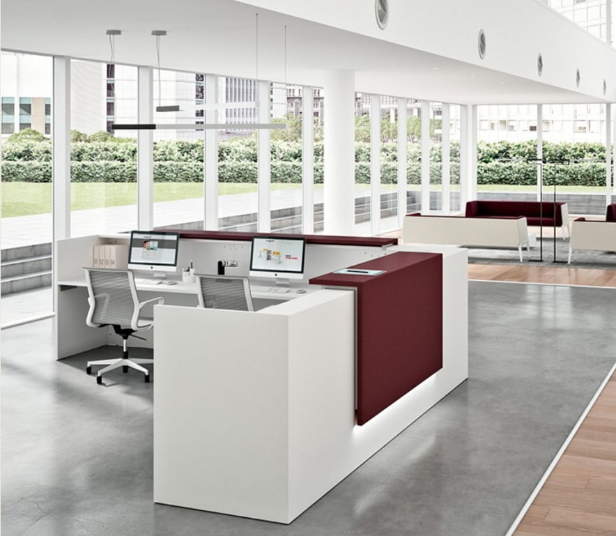 A corner desk for a reception area