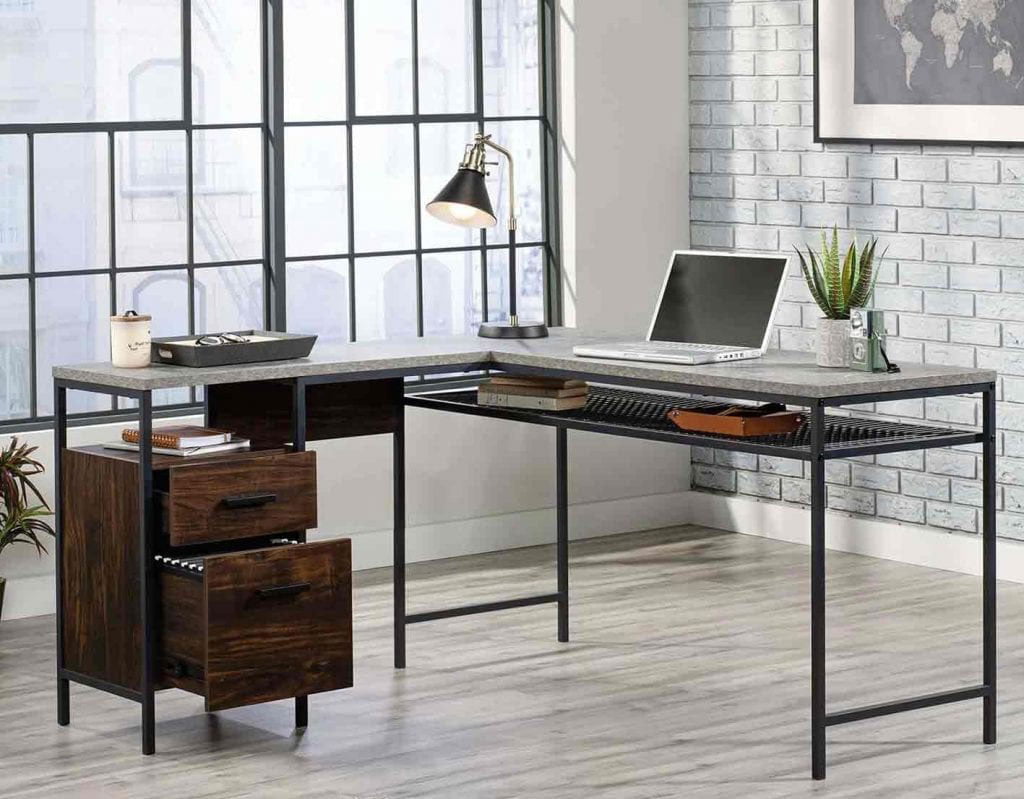 Home office desk with laptop